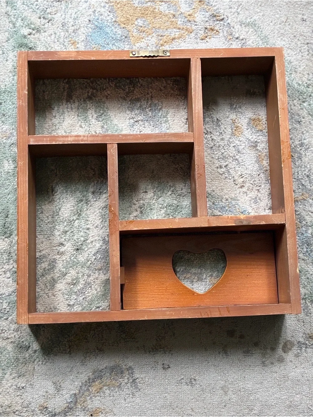 Rustic Wooden Shadow Box w/ Heart Cutout Hinged Door